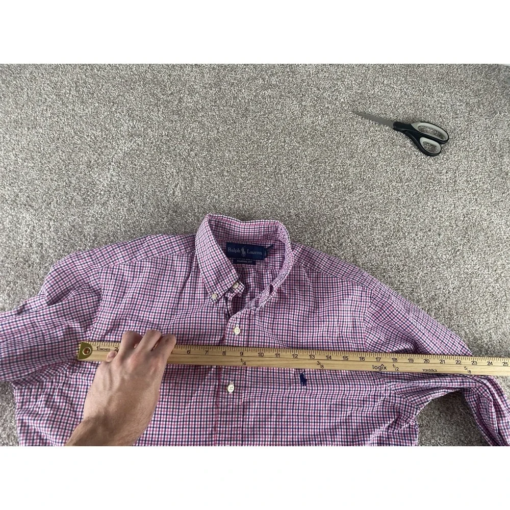 Polo Ralph Lauren Pink/Blue Plaid Gingham Shirt 15.5-34/35 Mens M Cotton Pony